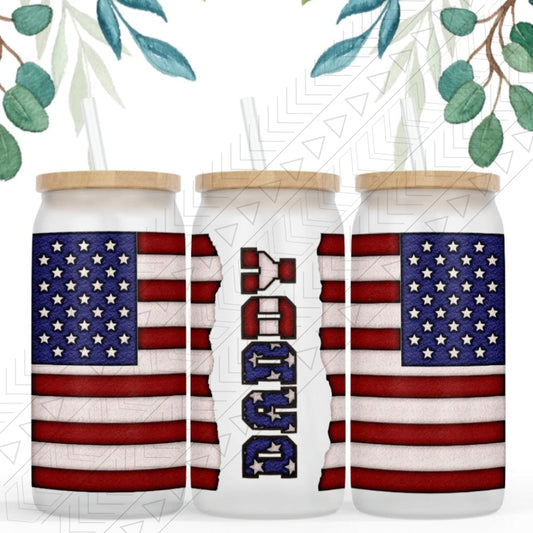 Daddy American Flag Glass Can