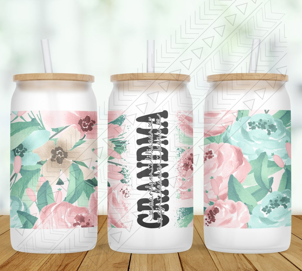 Mint Pink Floral Personalized Glass Can